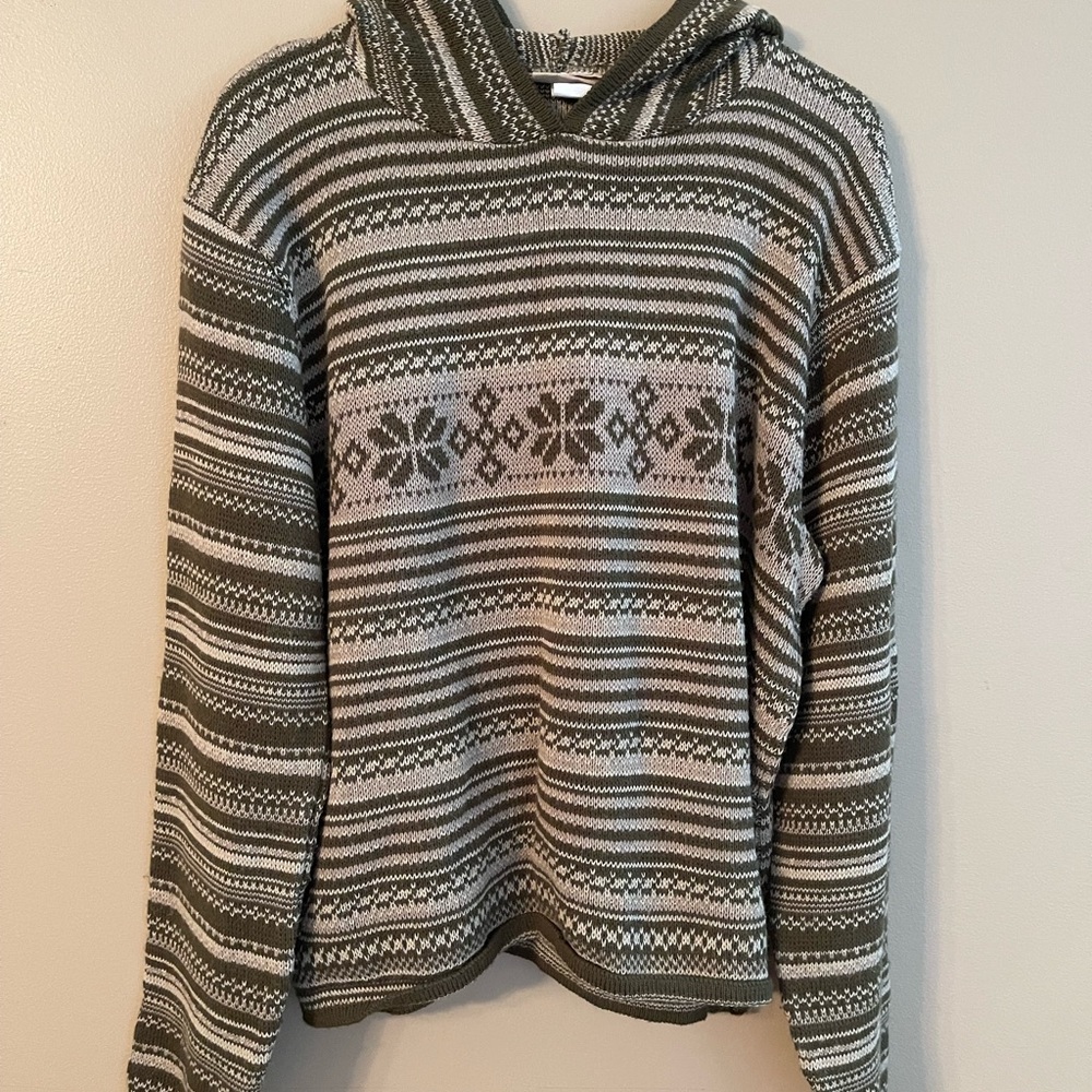 Aeropostale Olive and Cream Patterned Sweater With Hood